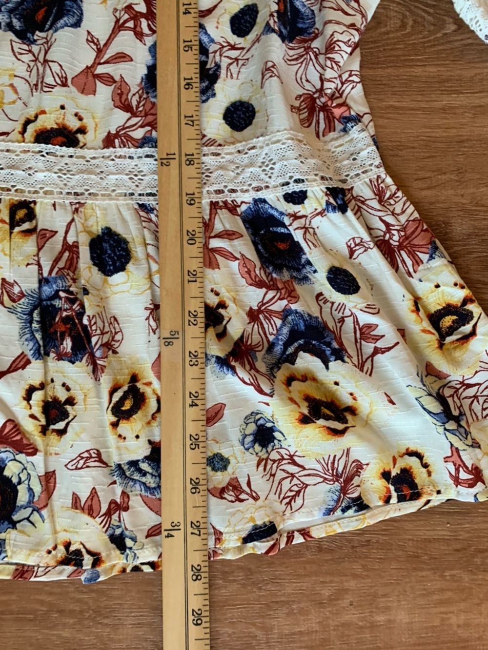 Maurices NWOT Floral Babydoll Peplum Boho Peasant Top 1X Lace Trim Cream Blue - Picture 11 of 14